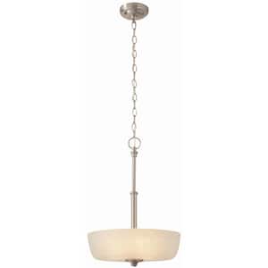16 in. W x 22.5 in. H 3-Light Brushed Nickel Pendant with Frosted Glass Shade