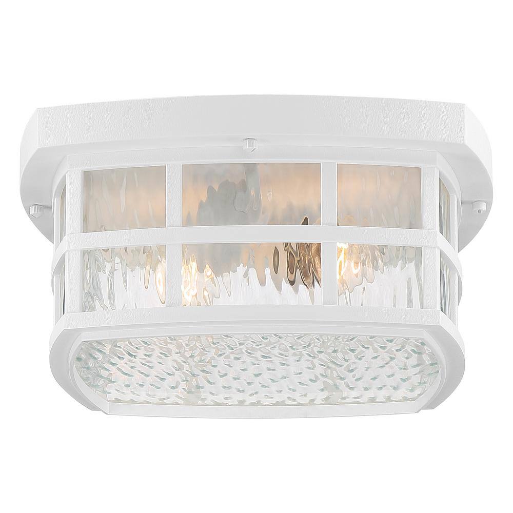 White Glass Outdoor Flush Mount Ceiling Light with Clear Water Panels