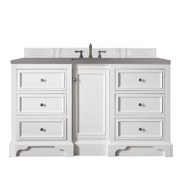 James Martin Vanities De Soto 61.3 in. W x 23.5 in. D x 36.3 in. H Bathroom Vanity in Bright White with Grey Expo Quartz Top