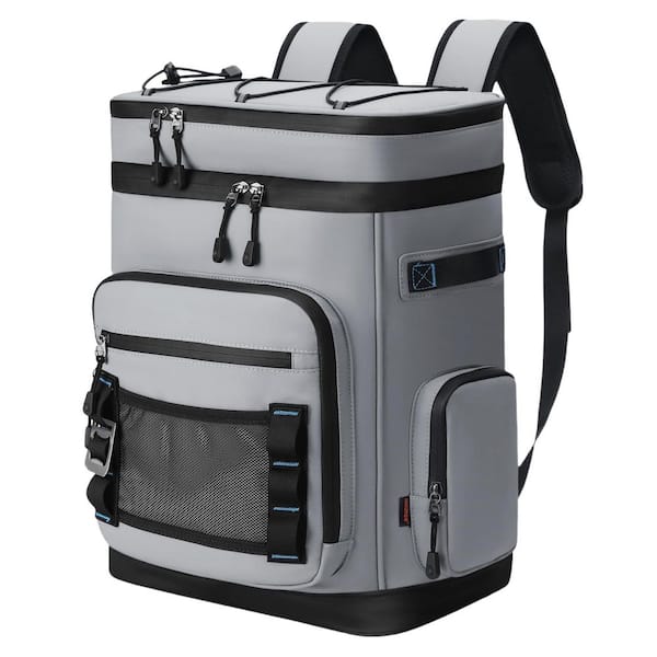 31.7 qt. Gray Insulated Backpack Cooler, Leak Proof Cooler for Camping, Beach, Fishing, Picnic and Travel