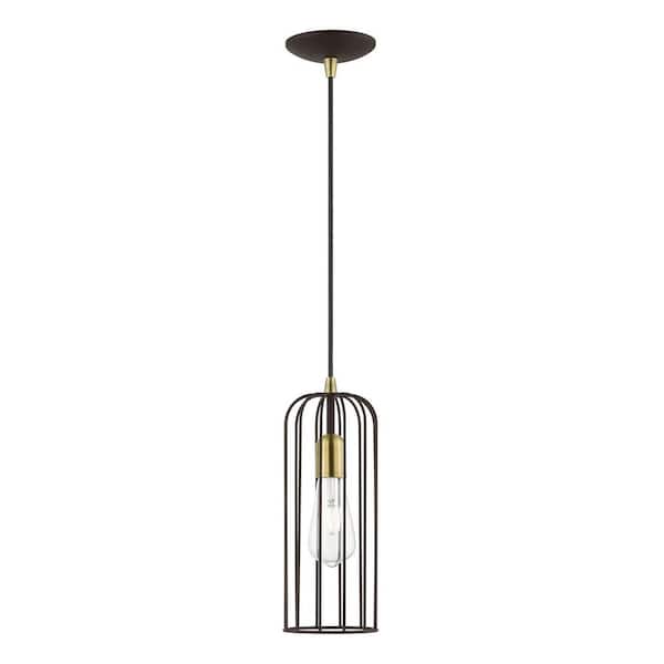 Livex Lighting Glenbrook 1-Light Bronze Mini Pendant with Antique Brass Accents