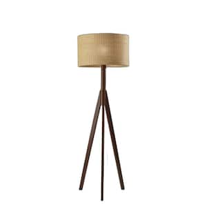 59 in. Brown 1 Light 1-Way (On/Off) Tripod Floor Lamp for Liviing Room with Rattan Round Shade
