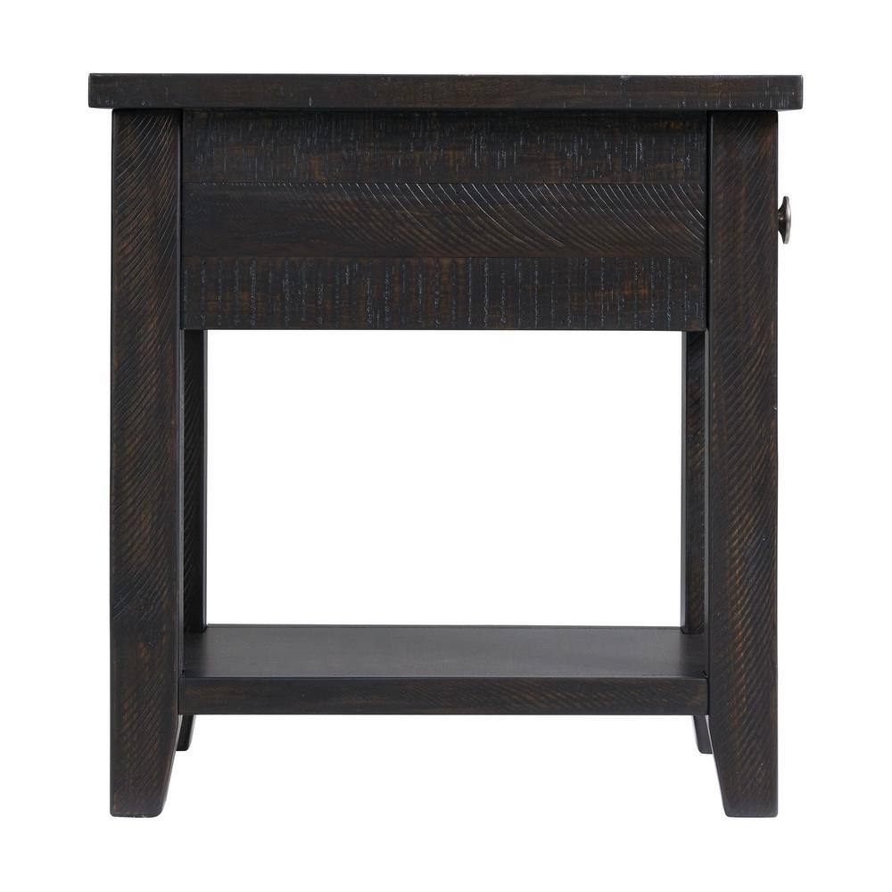 Transitional Brown Wood & Metal Chairside Table with USB Storage