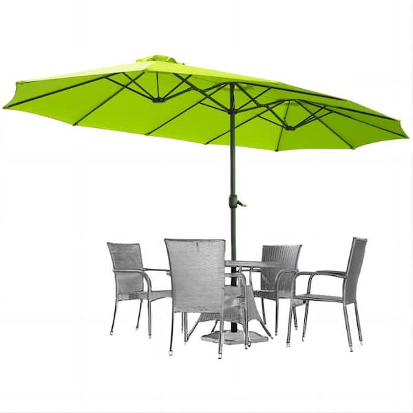 Outdoor 15 ft. Steel Market Patio Umbrella Double-Sided Twin Patio Umbrella with Crank in Green