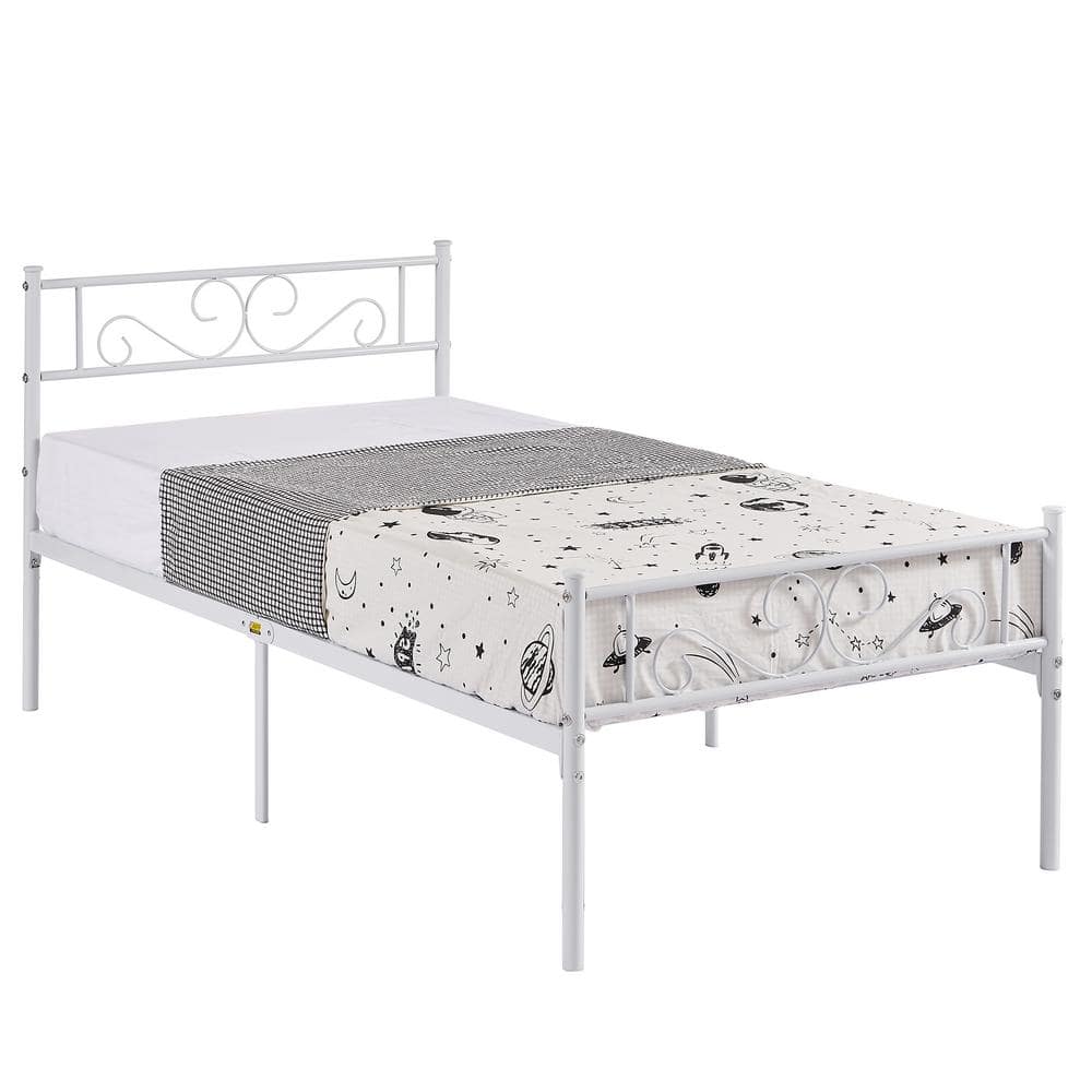 VECELO Victorian Bed Frame, White Metal Frame Twin Platform Bed No Box ...