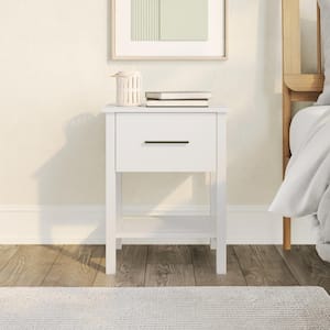 1-Drawer White Wood Set of 2-Craftsman Nightstands with Shelf