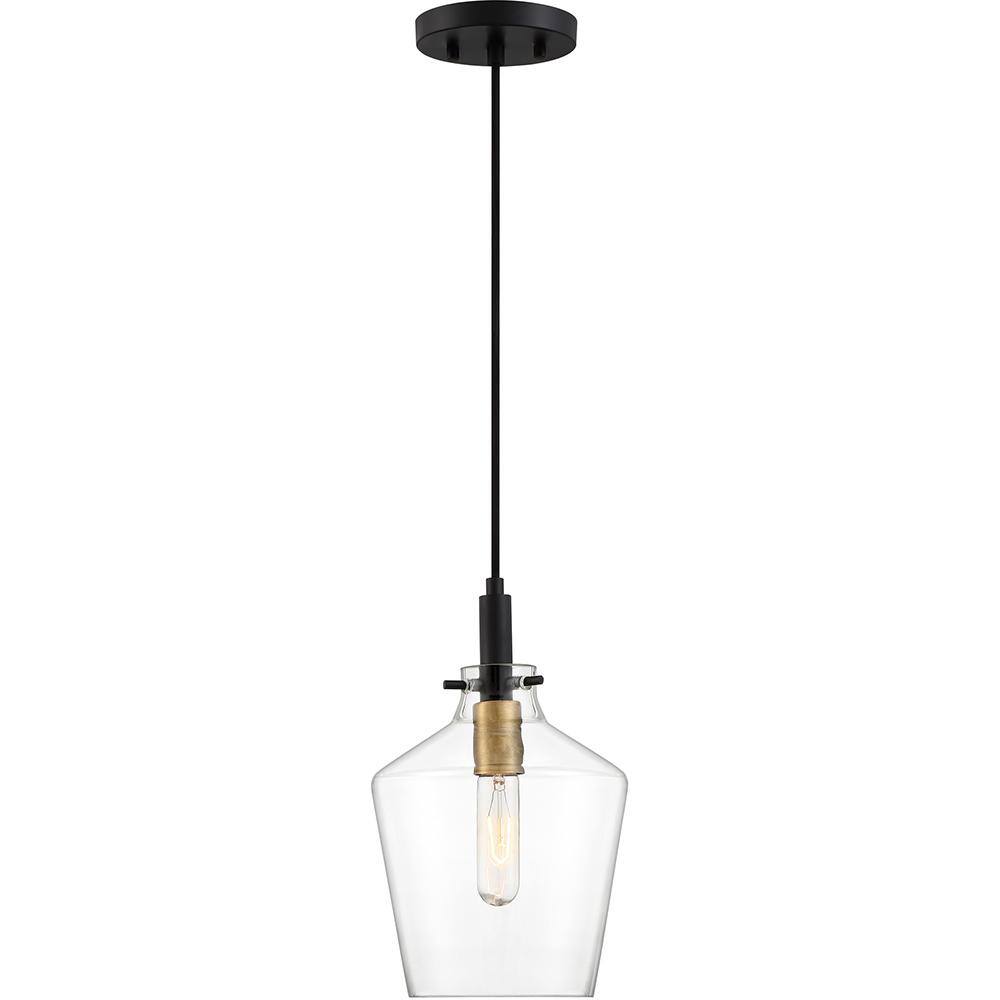 June Earth Black Mini Pendant with Clear Glass Shade and Brass Sockets