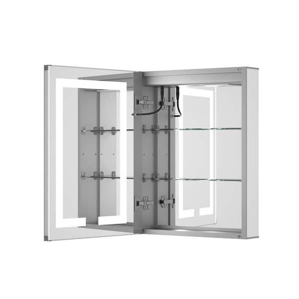 KeonJinn 20 in. W x 26 in. H Rectangular Aluminum Surface Mount Medicine Cabinet with Mirror and 3-Color Lighted Modes, Anti-Fog