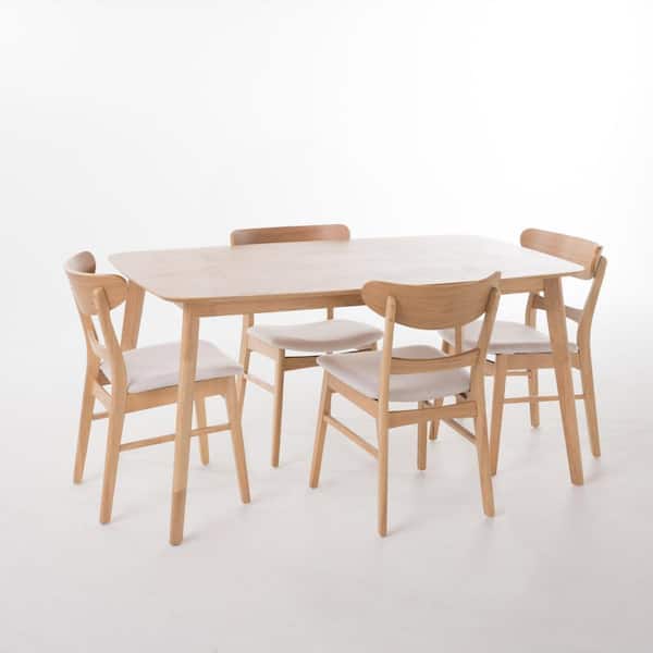 Noble House Idalia 5-Piece Light Beige and Natural Oak Dining Set