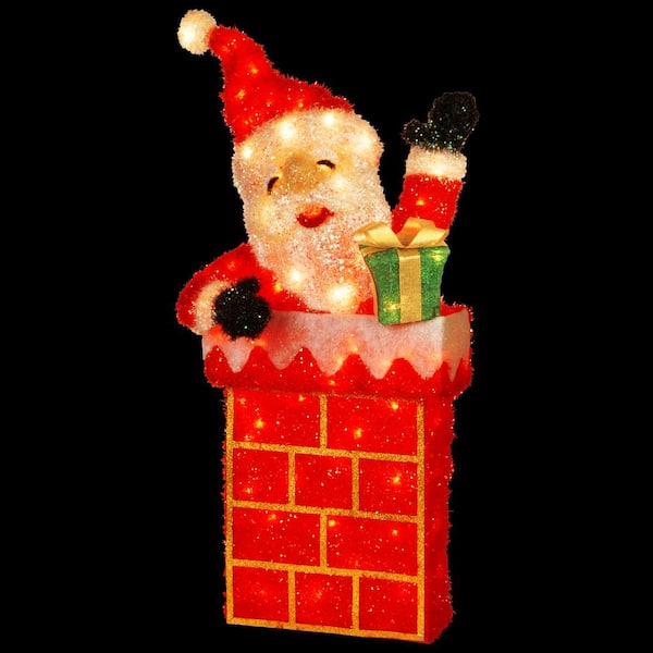 National Tree Company Pre-Lit 38 in. Tinsel Santa on Chimney