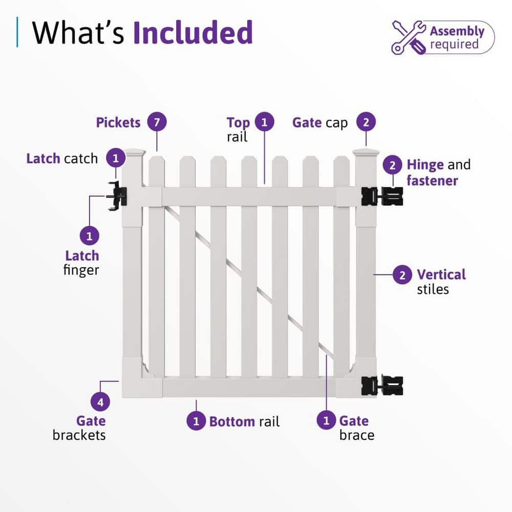 Traditional 4-ft White Vinyl Picket Fence Gate with Black Hardware