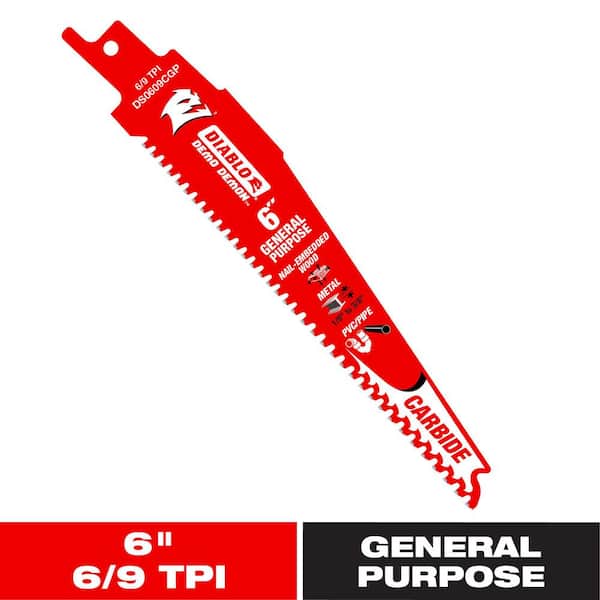 DIABLO 6 in. 6/9 TPI Demo Demon Carbide Teeth Reciprocating Saw Blade for General Purpose Cuts