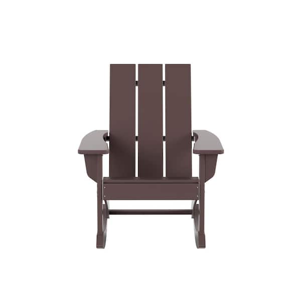 Shoreside Dark Brown Plastic Modern Adirondack Outdoor Rocking Chair