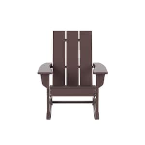 Shoreside Dark Brown HDPE Plastic Modern Rocking Poly Adirondack Chair Set of 2 With Side Table
