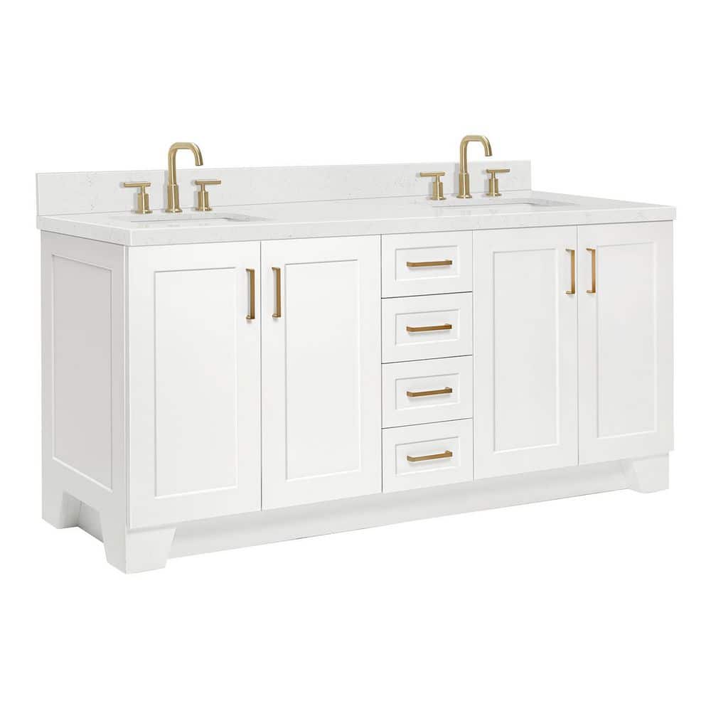 White Double Freestanding Bathroom Vanity with Quartz Top