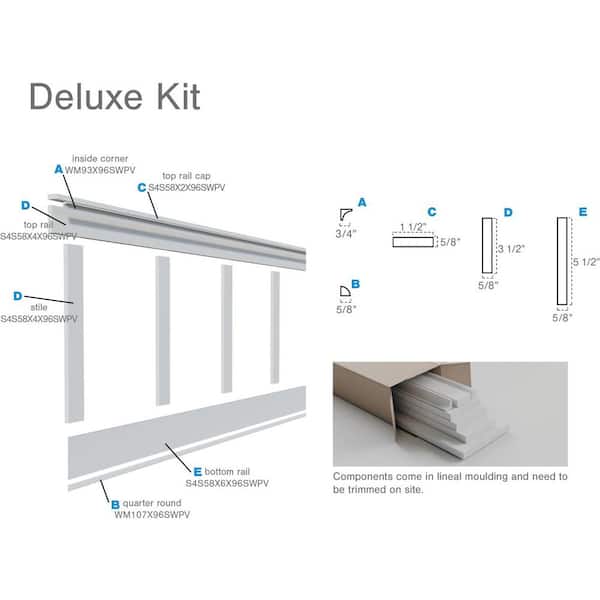 Ekena Millwork 5/8 in. X 96 in. X 32 in. Expanded Cellular PVC Deluxe Shaker Wainscoting Moulding Kit (for heights up to 32"H)
