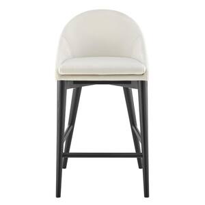 26.38 in. Beige and Black Low Back Wood Counter Height Bar Chair with Velvet Seat