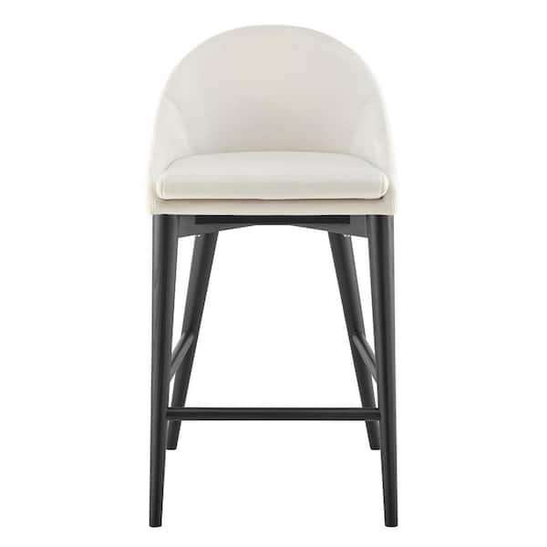 HomeRoots 26.38 in. Beige and Black Low Back Wood Counter Height Bar Chair with Velvet Seat