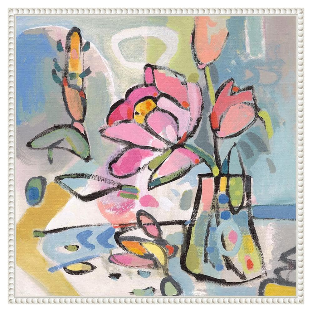 Beaded Frame Abstract Floral Canvas Wall Art