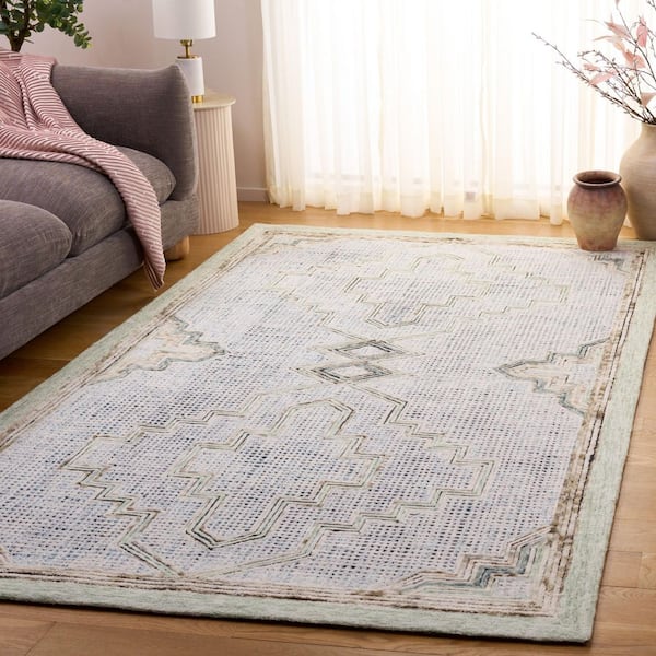 Ebony 6 ft. x 6 ft. Green/Ivory Distressed Border Square Area Rug