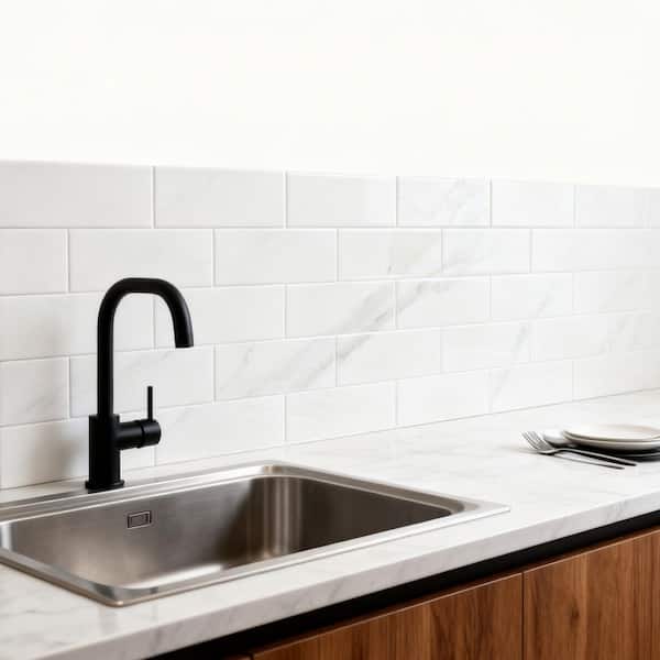 Nature Calacatta White Large Format Subway 8 in. x 16 in. Marble Look Glass Wall Tile (16 sq. ft./Case)