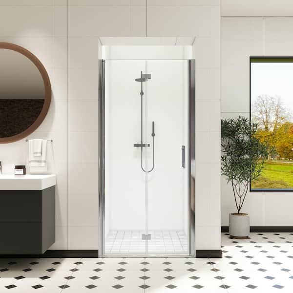 36 in. W to 37-3/8 in. W x 72 in. H Bi-Fold Frameless Shower Door in Chrome with Clear Glass