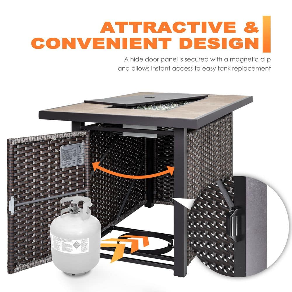 Nuu Garden 43" Ceramic and Rattan Gas Fire Pit Table
