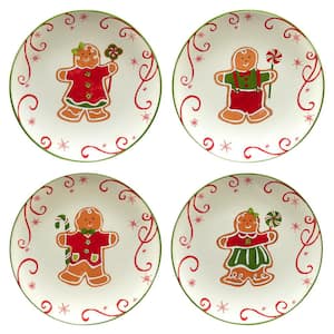 Holiday Magic Gingerbread 9 in. Multicolored Earthenware Dessert Plate (Set of 4)