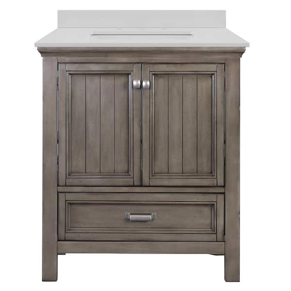 Foremost Brantley 31 in. W x 22 in. D Bath Vanity in Distressed Grey with Quartz Vanity Top in Snow White with White Basin