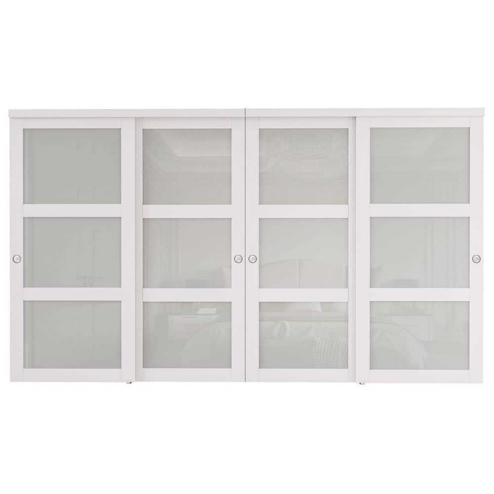 144 in. x 96 in. 3-Lites Frosted Glass Finished MDF White Closet Sliding Door with Hardware Kit price history on PriceWatchPro