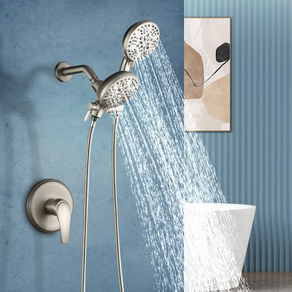Satico Single-Handle 7-Spray Patterns with 1.75 GPM 4.72 in. Wall Mount Handheld Shower Head in Brushed Nickel (Valve Included)