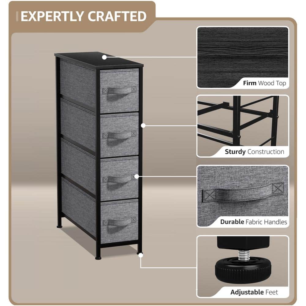 Sorbus Slim Black 4-Drawer Storage Tower with Steel Frame