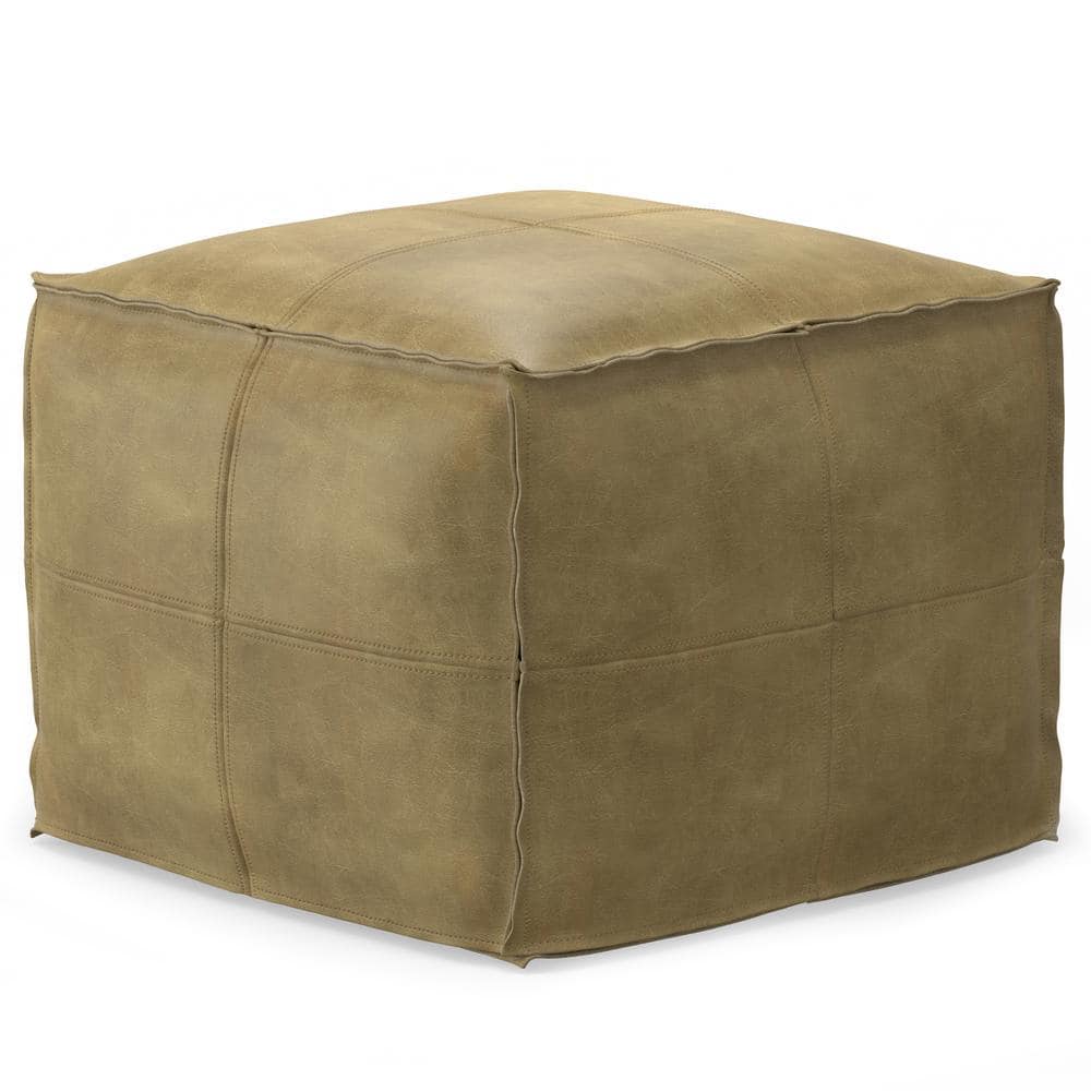 Sheffield Boho Distressed Sandcastle Genuine Leather Square Pouf