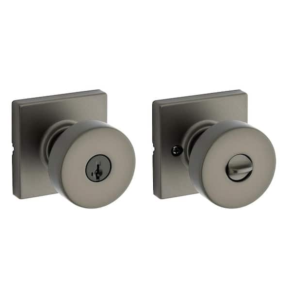 Pismo Gunmetal Square Rose Keyed Entry Round Door Knob 2.84 in. featuring SmartKey Security