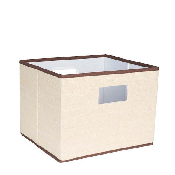 Household Essentials 13 in. x 10 in. Deluxe Open Off-White Storage Bin with Cutout Handles in Oatmeal