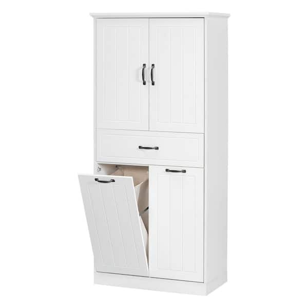 30 in. W x 15.7 in. D x 66 in. H Freestanding White Linen Cabinet with 2-Laundry Baskets