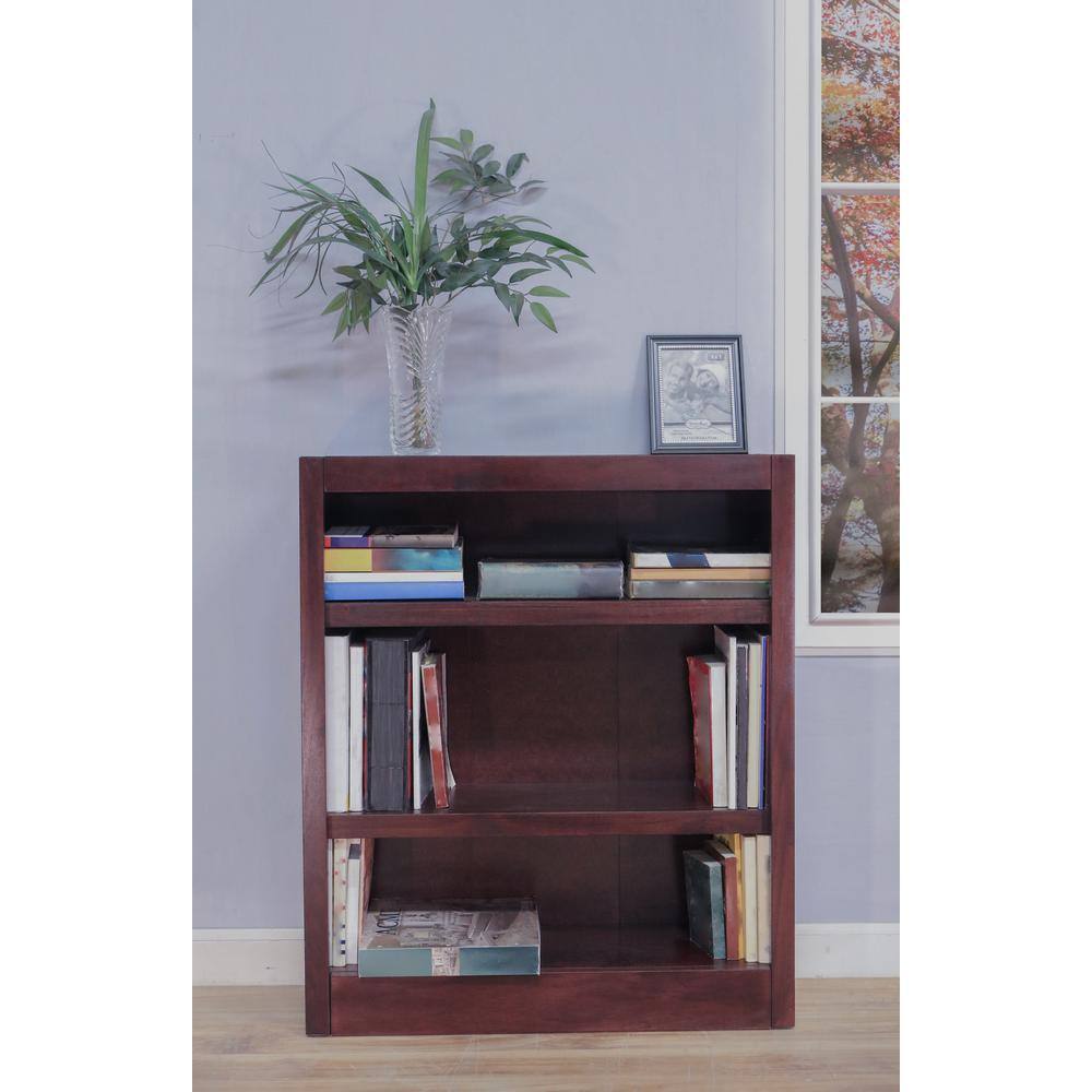 Espresso Finish Adjustable Wood Bookcase with 3 Shelves