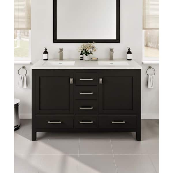 London 48 in. Double Sink Espresso Bath Vanity with White Carrara Quartz Top (Assembled)