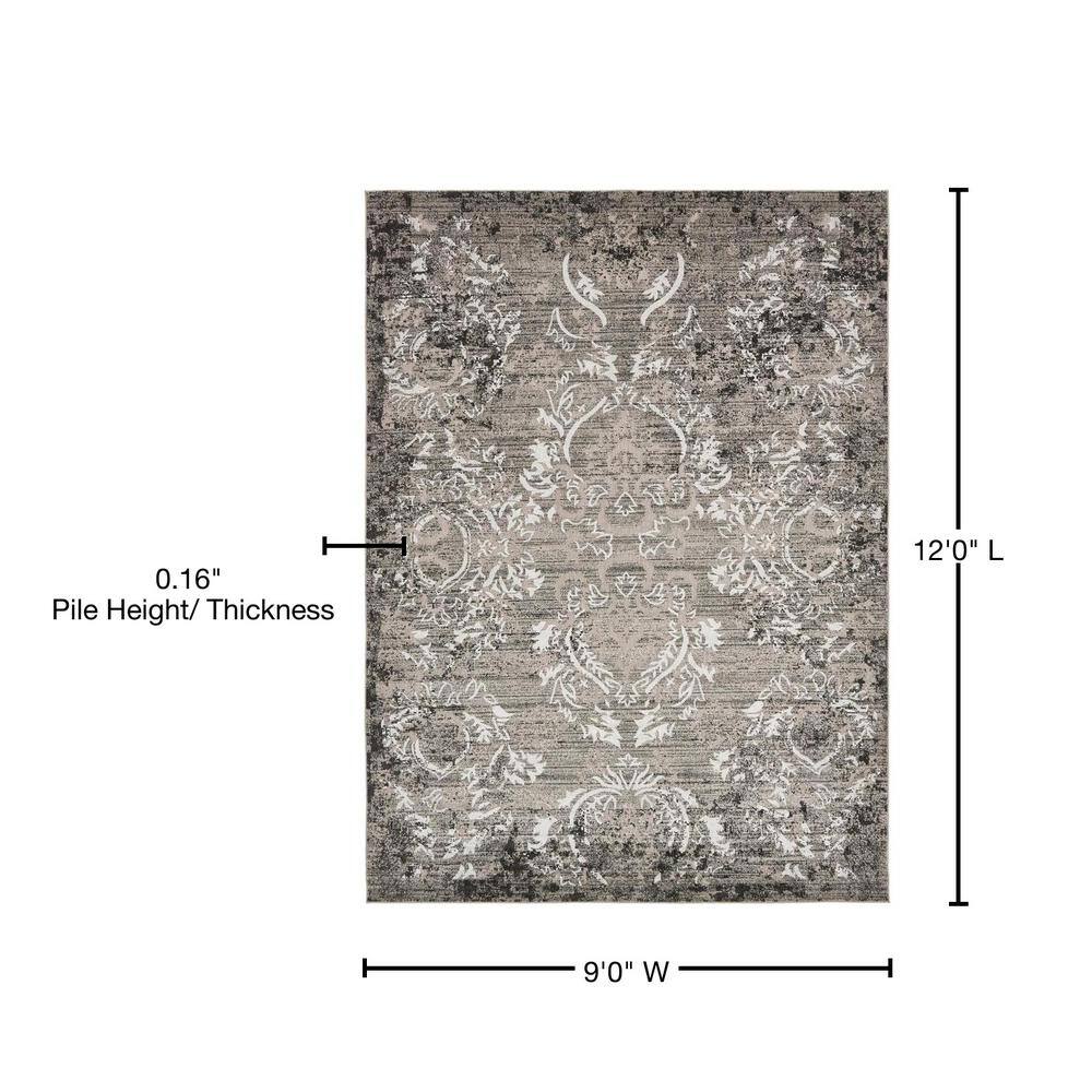 Gray Abstract Botanical 9' x 12' Outdoor Synthetic Area Rug