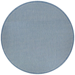 Recife Saddle Stitch Champagne-Blue 8 ft. x 8 ft. Round Indoor/Outdoor Area Rug