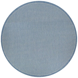 Recife Saddle Stitch Champagne-Blue 9 ft. x 9 ft. Round Indoor/Outdoor Area Rug