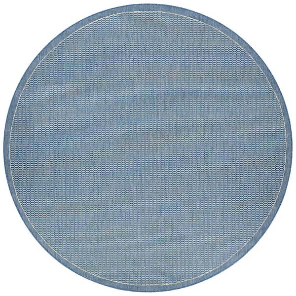 Couristan Recife Saddle Stitch Champagne-Blue 9 ft. x 9 ft. Round Indoor/Outdoor Area Rug