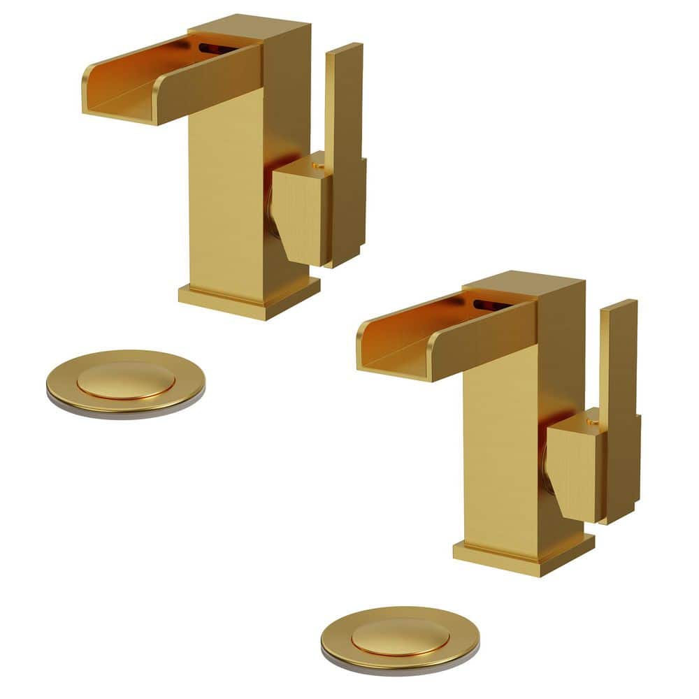 Single-Hole Stainless Steel Single Handle Bathroom Faucet 1.8 GPM in Brushed Gold with LED And Pop-Up Drain (2 Pack) price history on PriceWatchPro
