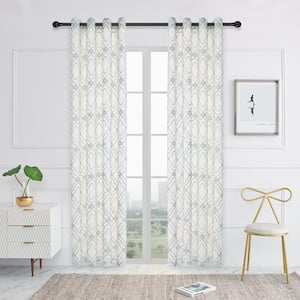 Adelaide Embroidered Grommet Sheer Curtain 52 in. W x 84 in. L in Lake Blue