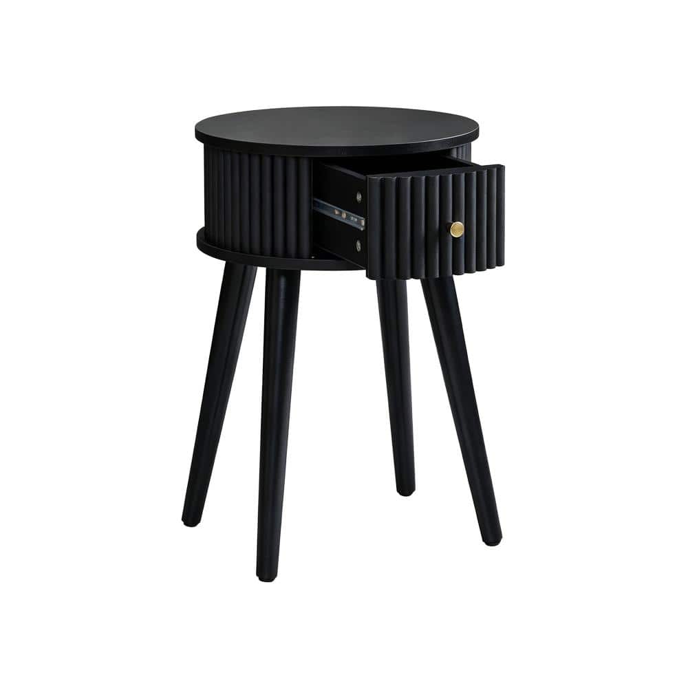 Black Single Round Fluted Nightstand with Sliding Storage Drawer, Mid-Century Side End Table price history on PriceWatchPro