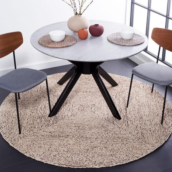 Abstract Ivory/Black 6 ft. x 6 ft. Concentric Geometric Round Area Rug