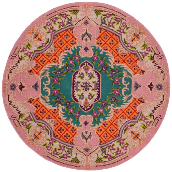 SAFAVIEH Bellagio Blue/Pink 7 ft. x 7 ft. Floral Border Round Area Rug