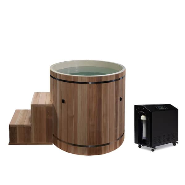 Maxxus Dynamic Series  1 Person 1 Jet Cold Plunge Tub, Chills and Heats 42" Round Cedar w/Poly Inside Ozone System with Cover