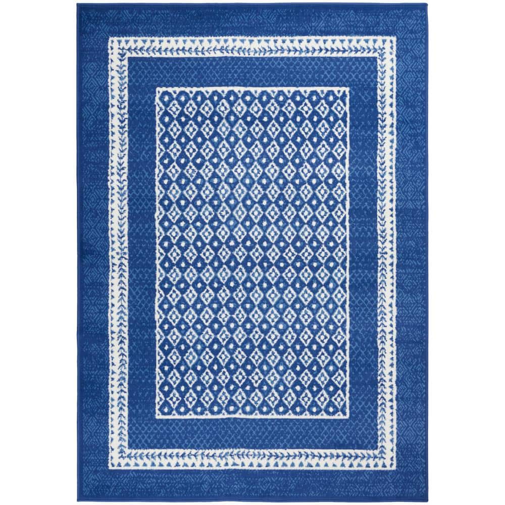 Navy and Ivory Geometric Bohemian 5' x 7' Area Rug