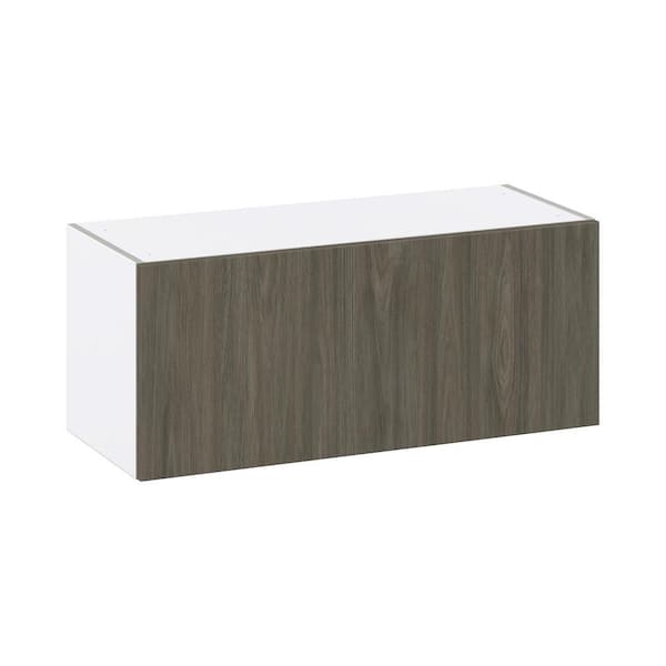 J COLLECTION 36 in. W x 15 in. D x 14 in. H Medora Textured in Slab Walnut Assembled Wall Bridge Kitchen Cabinet with Lift Up Door